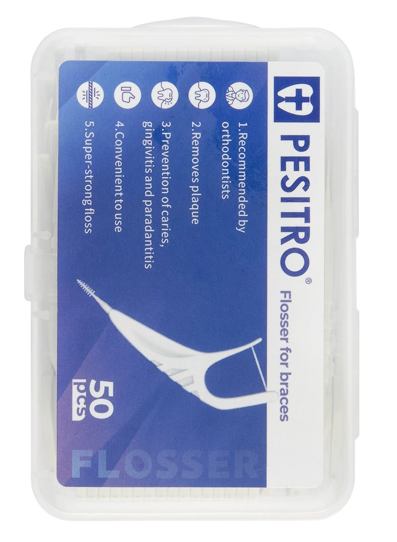 PESITRO Flosser for Braces – Dual-Action Orthodontic Flosser Pick with Nylon Floss Tip & Micro Brush, 50 Count - Image 3